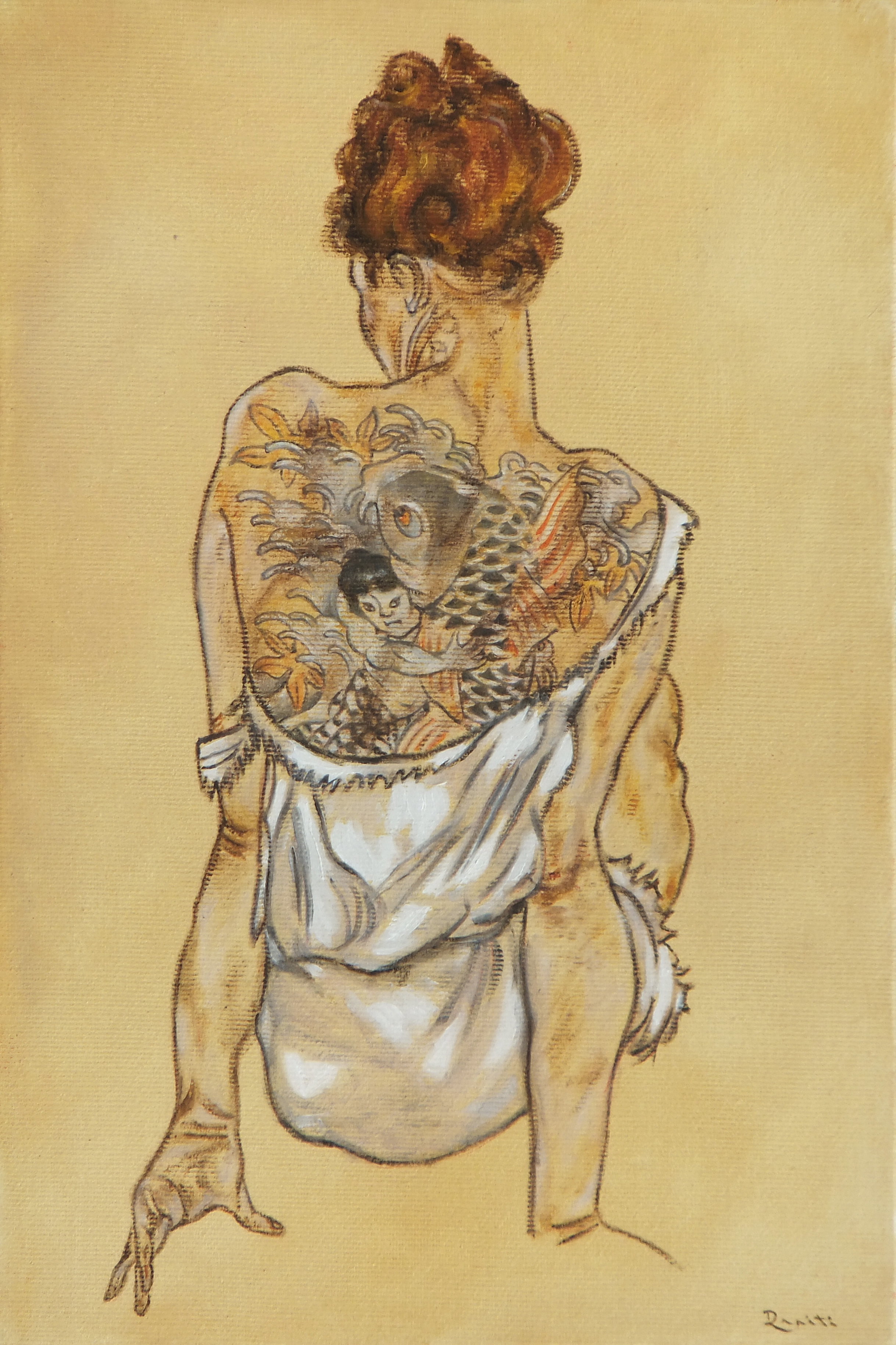 Donna seduta con Tatuaggio Giapponese